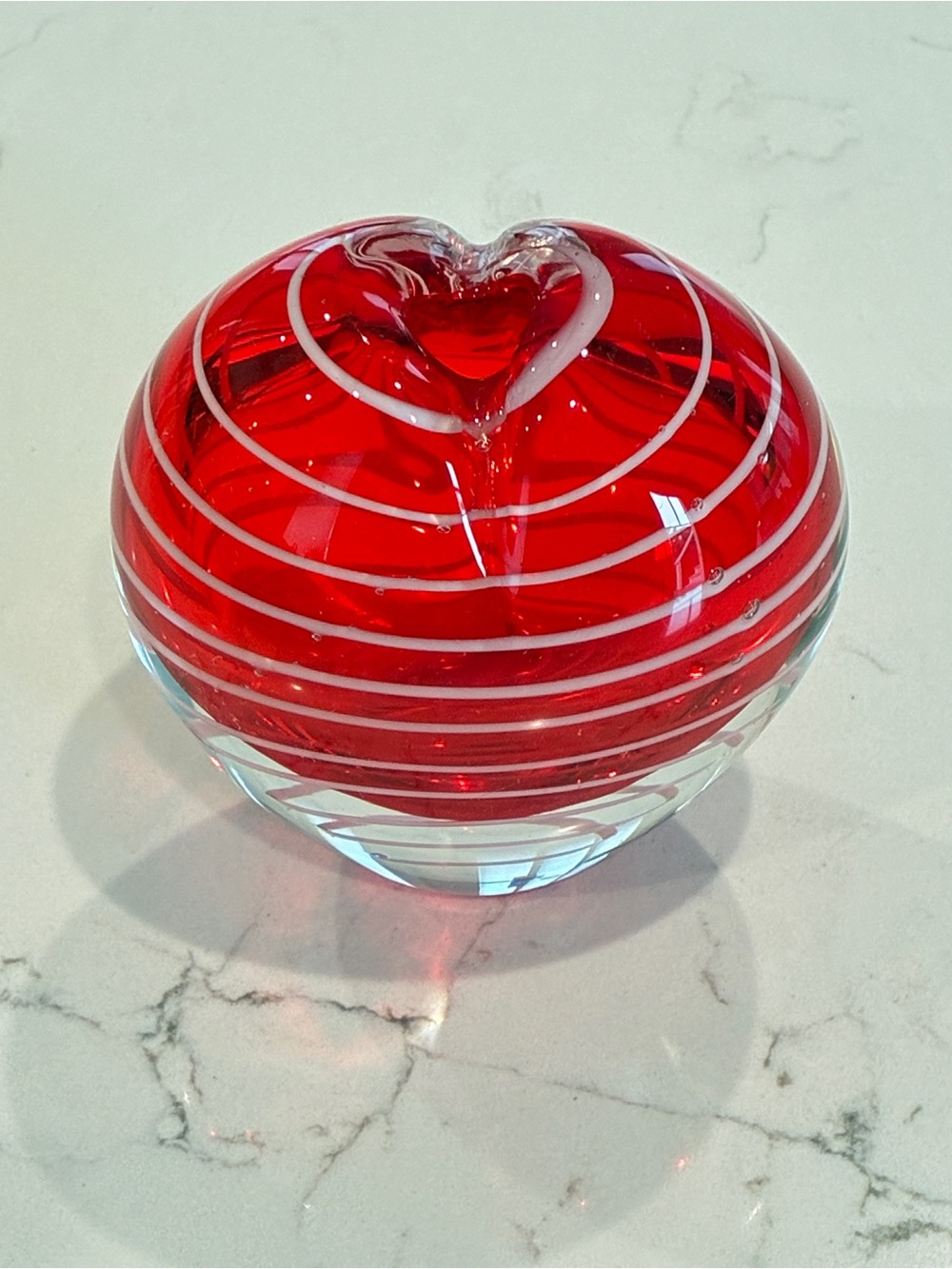Artisan Hand-Blown Studio Art Glass Ruby Red & White Heart Vase / Paperweight